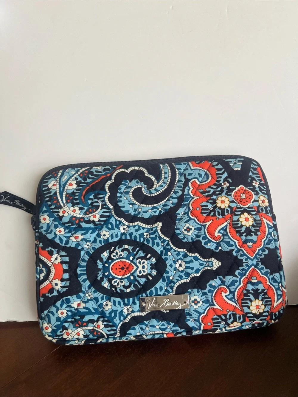 Vera Bradley Navy Floral Quilted E-Tablet Pouch with Teal & Coral Accents